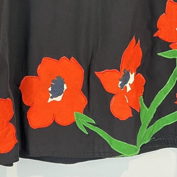 Emily Just Emily 1960s Wrap Skirt Black Red Appliqued Flowers Size Small Vtg - Picture 3 of 13